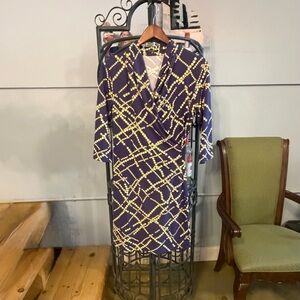 J. McLaughlin Catalina Purple and Yellow Beaded Pattern Dress Size M